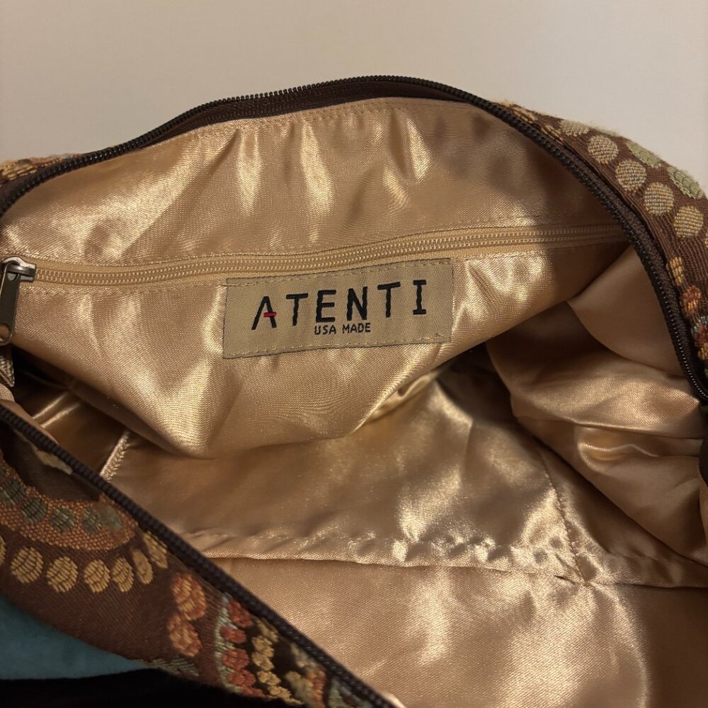 Atenti Brown and Teal Circle Patterned Embroidered Fabric Hobo Shoulder Bag - Picture 10 of 10
